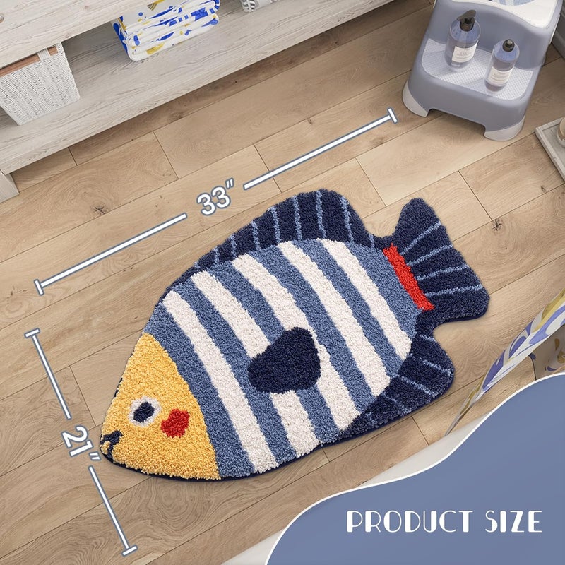 WREWING Ocean Animal Play Mat 21x33 Inch, Cute Animals Large Non Slip Super Soft Plush Area Rug for Kids Room Playroom Nursery Bedroom, Educational Washable Circular Floor Mat for Home Room Decorative - Image 2